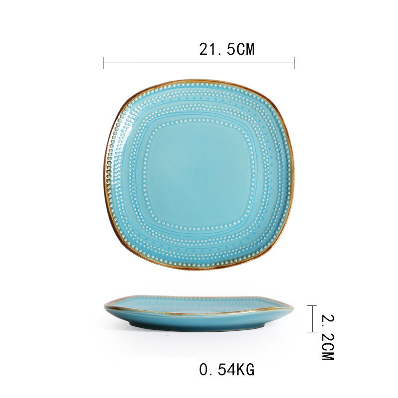 Ceramics Dishes 4 Piece Set European Style Restaurant Home Steak Plate Salad Bowl Relief Ceramic Green Tableware: C