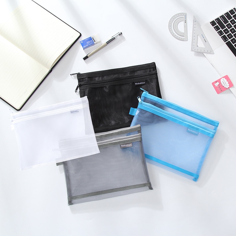 Deckel 1 stücke/freies shiping A4A5 transparent Gittergewebe doppel-reißverschluss tasche Schüler datei tasche bleistift fallen ordner kosmetik tasche datei Halfter