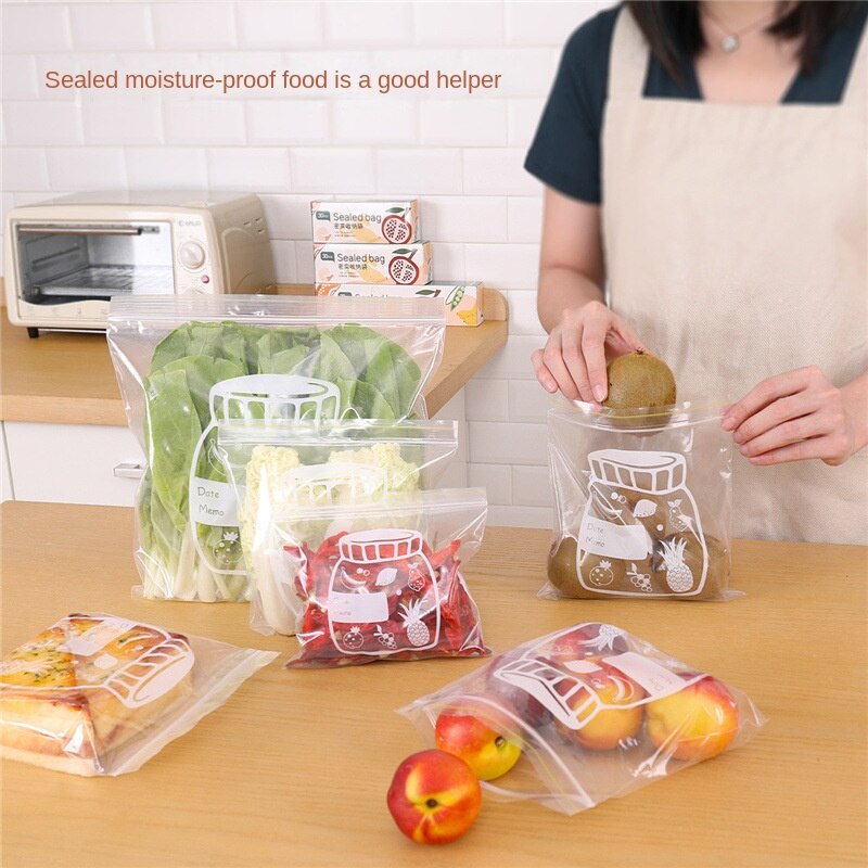 Pull Reusable Ziplock Bag Fruits Vegetables Food Storage Packaging Preservation Eco Friendly with Label Plastic Bags Transparent