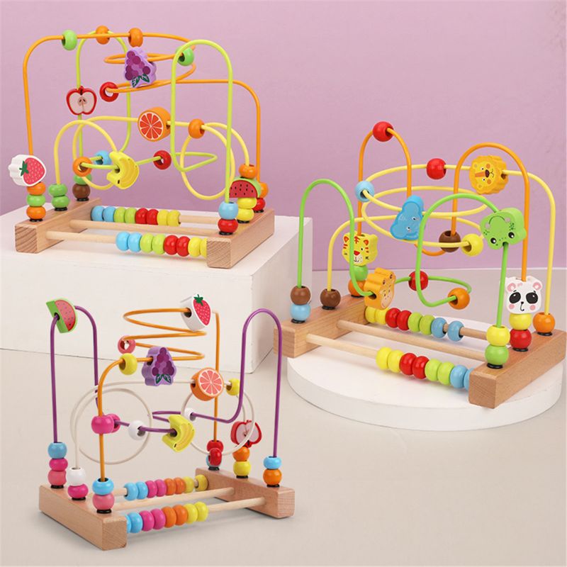 Bead Maze Toy for Toddlers Wooden Colorful Roller Coaster Educational Circle Toy