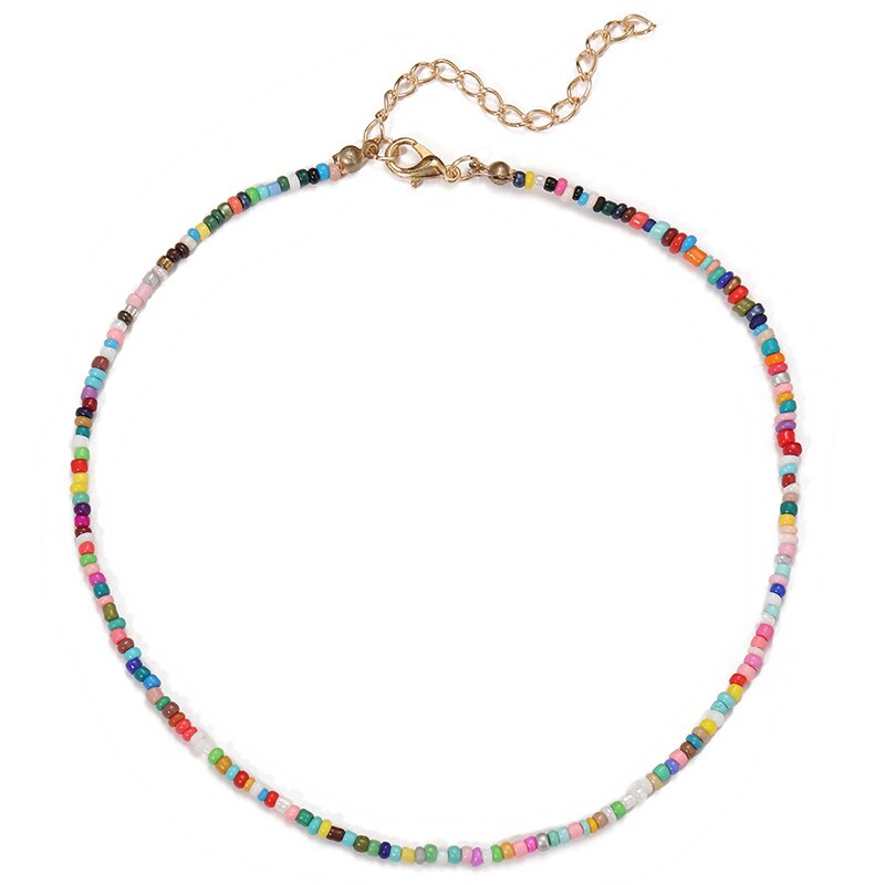 Collar de cadena con cuentas de semillas para mujer, Gargantilla Bohemia sencilla, accesorios, joyería para