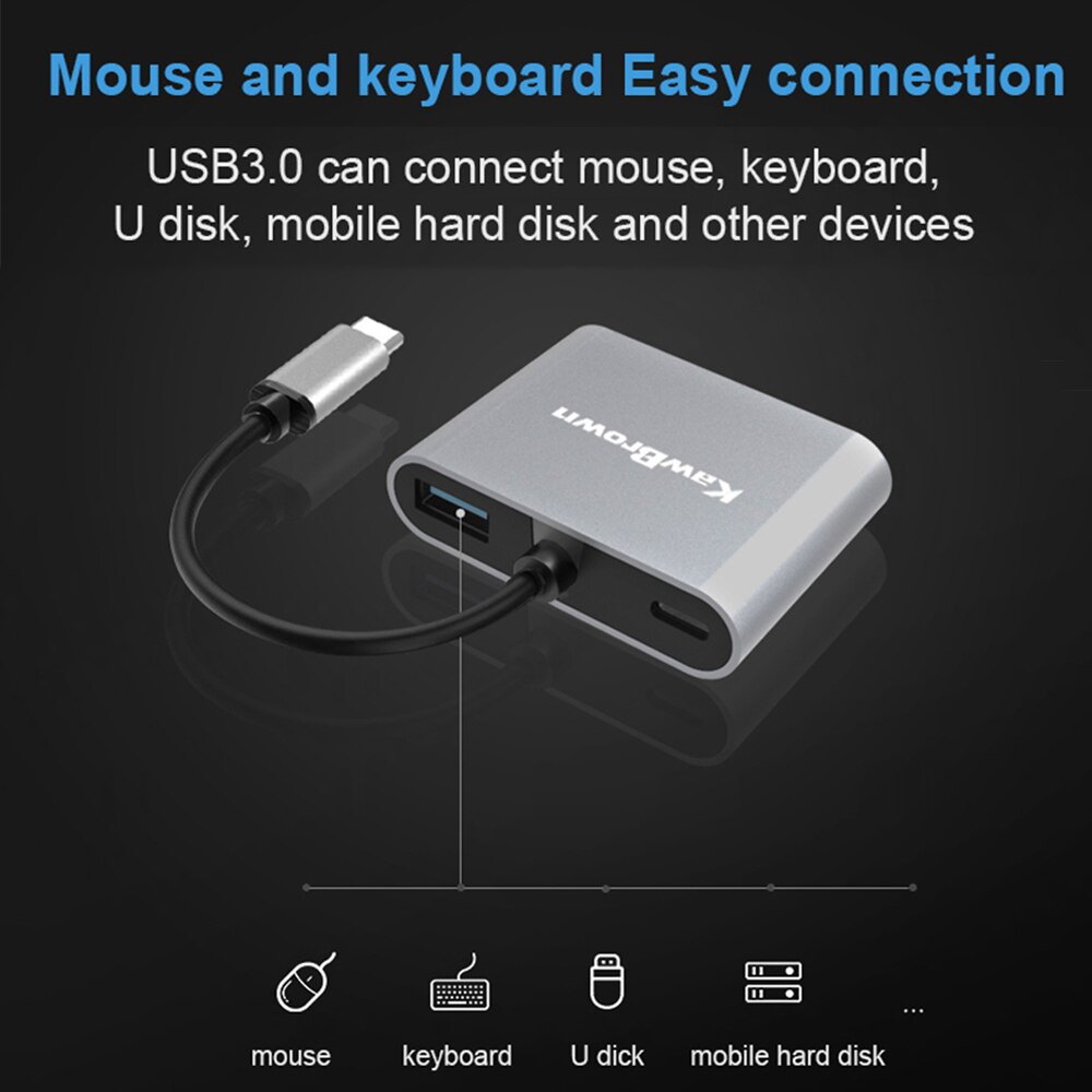 Kawbrown 4 em 1 multi usb c docking station adaptador expandir para usb 3.0/saída hdmi/vga/pd carga para portátil macbook xiaomi huawei