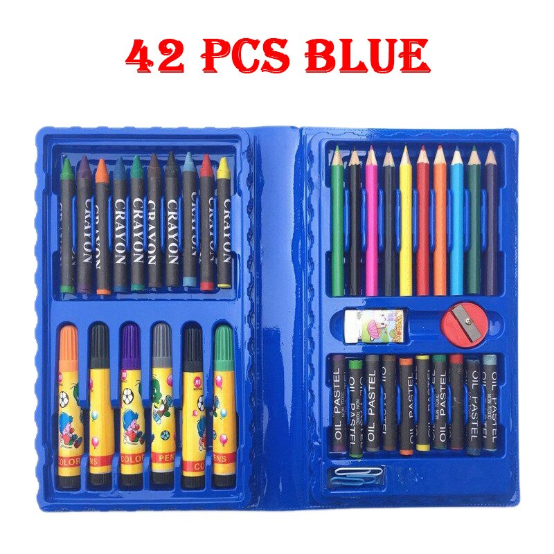 42-208PCS Children Art Painting Set Watercolor Pencil Crayon Water Pen Drawing Board Doodle Supplies Kids Educational Toys: 42 pcs Blue