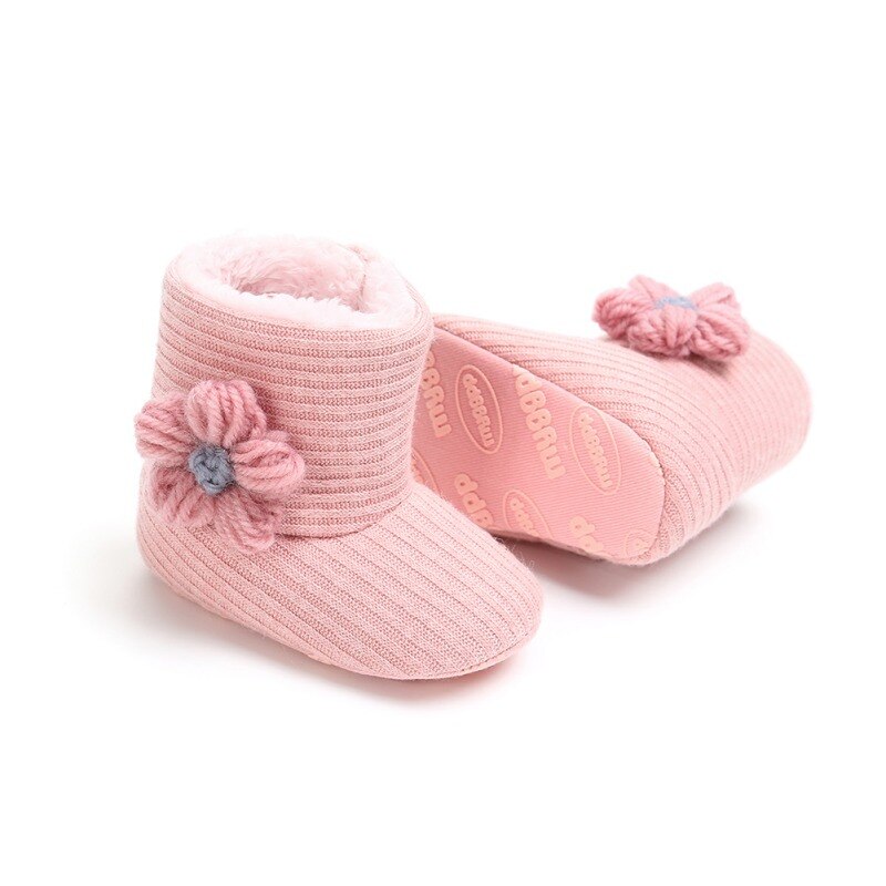 Herfst En Winter Baby Peuter Laarzen Mooie Bloemen Gebreide Garen Vamp Warme Laarzen Baby Peuter Laarzen