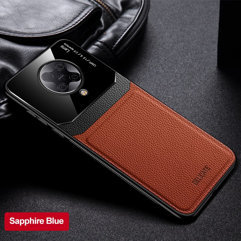 Keysion Shockproof Case Voor Xiaomi Poco F2 Pro X2 Lederen Spiegel Gehard Glas Telefoon Back Cover Voor Poco X3 nfc: For POCO X2 / Bruin