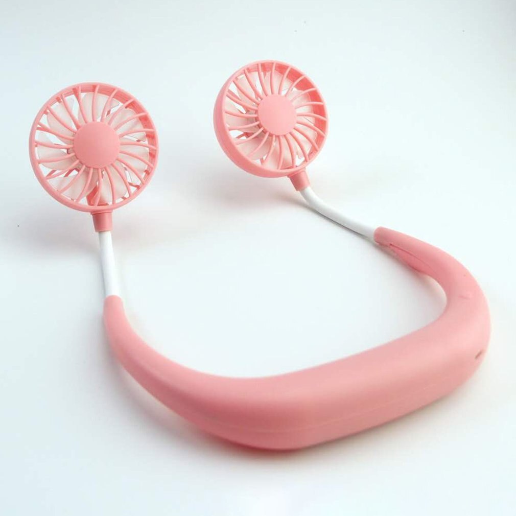 Small Neck Band Portable Mini Air Fan With Dual Fan USB rechargeable Cooler Fan Lazy Fan