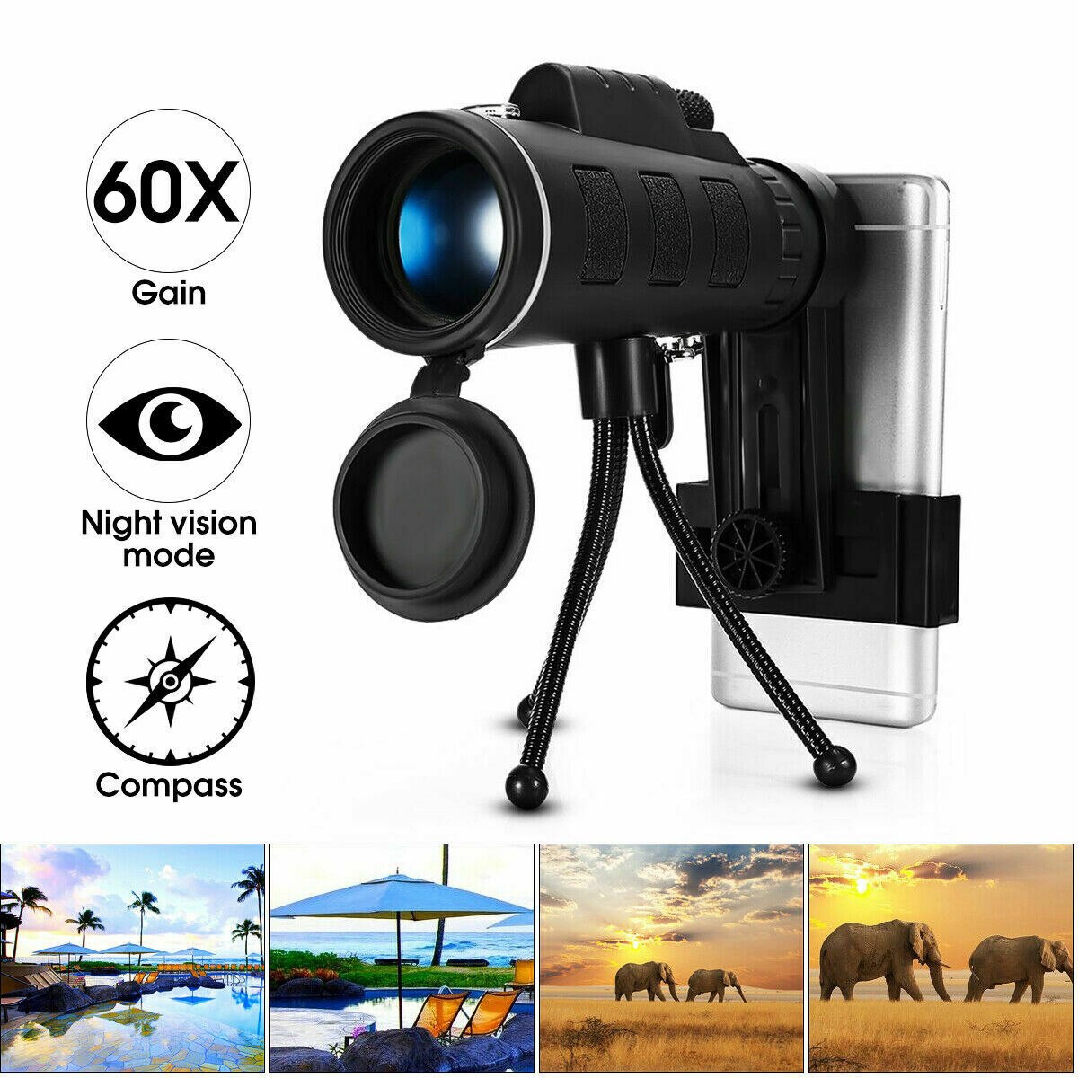 40x60 Zoom HD Monocular Starscope W/ Night Vision Telescope