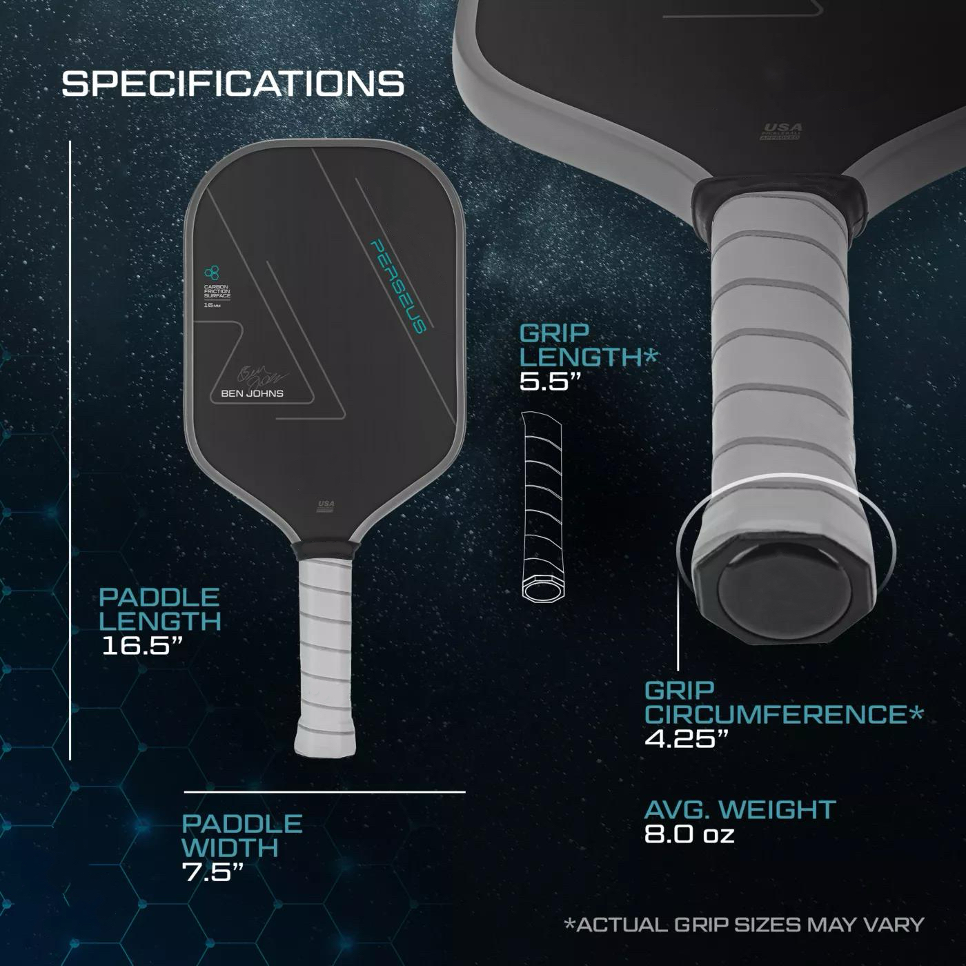 BEN JOHNS T700 Carbon Fiber Pickleball Paddle Carbon Friction Surface 16mm Polymer Honeycomb Core Enhanced Power&Spin&Control