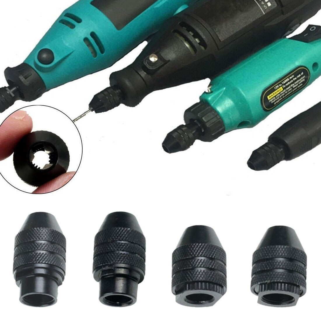 Mini multi nøglefri borepatron adapter skruetrækker værktøj 0.5-3.2mm hurtig skift tre-kæbe borepatron til dremel roterende værktøj