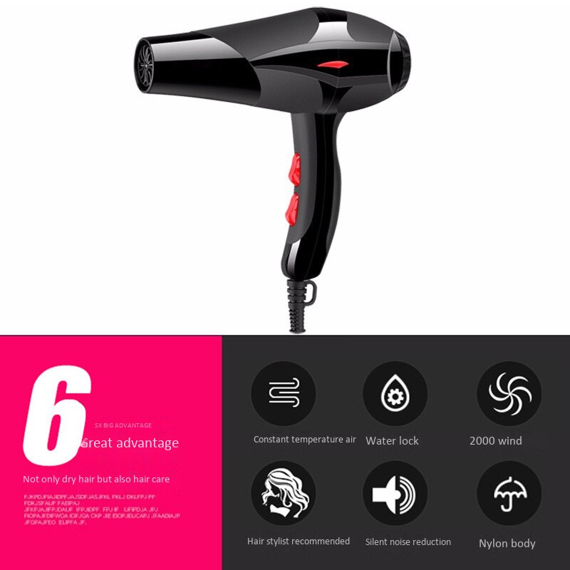 Ad-high-power hårtork salong 3 speed 2 hår blåser kall luft skadar inte hår styling verktyg us plug