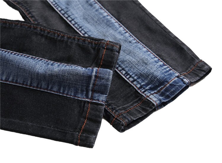 Blauwe denim biker jeans heren masculina straight silm patchwork jeans voor heren jongens motorbroek grote maten