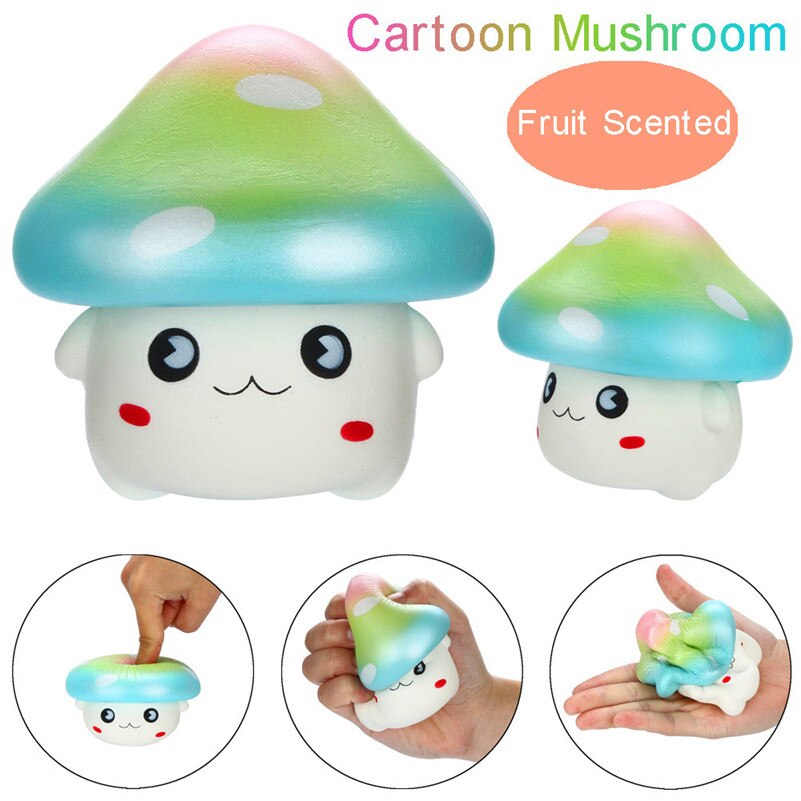 Kawaii Cartoon Rainbow Mushroom Squishies Slow Rising Fruit Scented Squeeze Stress Reliever Toys for kid child A1