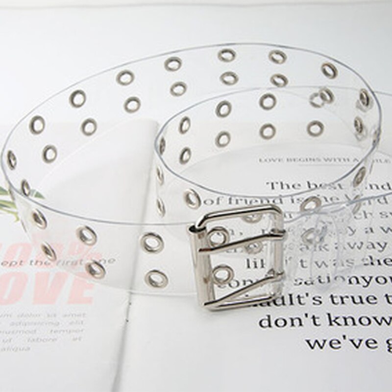 zwei Reihe PVC Klar Gürtel Für Frauen Stift Schnalle Weiblichen Weiß Taille Hosen transparent Gürtel Damen Jeans Tülle gürtel