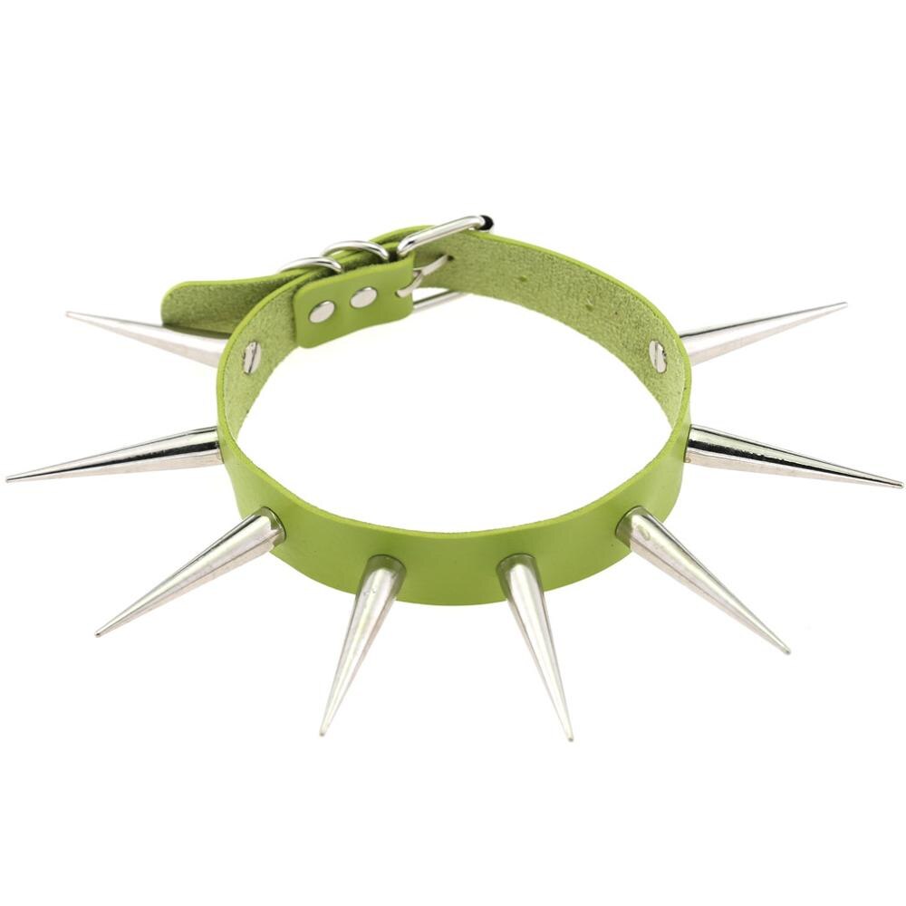 Gothic Versetzt Punk Choker Kragen Mit Lange 5,5 cm Spikes Nieten Handgemachte Chocker Halskette Goth Schmuck: green