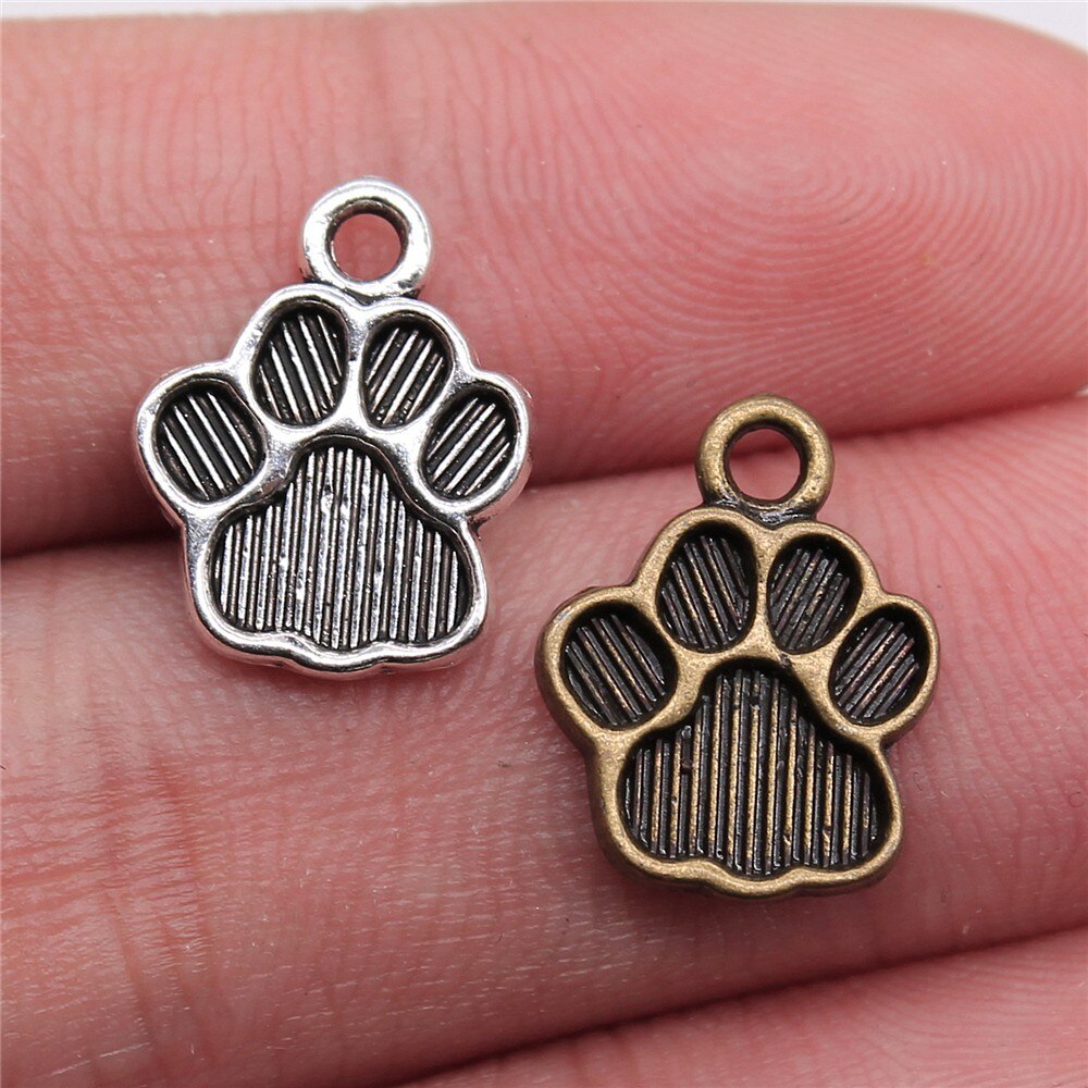 WYSIWYG-Colgante para collar y pulsera, 20 Uds., 15x12mm, 2 colores, con huella de perro