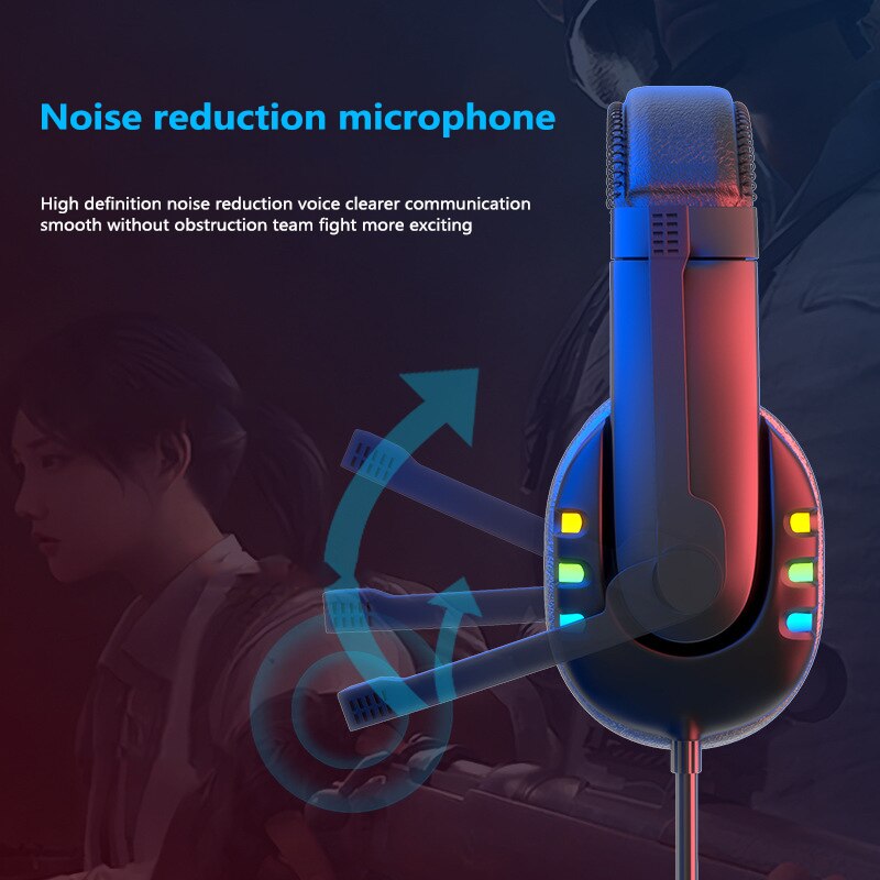 Head-mounted Wired Gaming Headset Colorful Glow LED Light Noise-canceling Microphon Stereo Headphones For Laptop Tablet Gamer