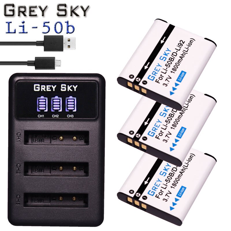 Batería de Li-50B LI50B li 50B 3 x D-LI92 + cargador de 3 ranuras para OLYMPUS SP 810 800UZ u6010 u6020 u9010 SZ14 SZ16 D755 u1010 SZ30 SZ20: Charger and 3battery