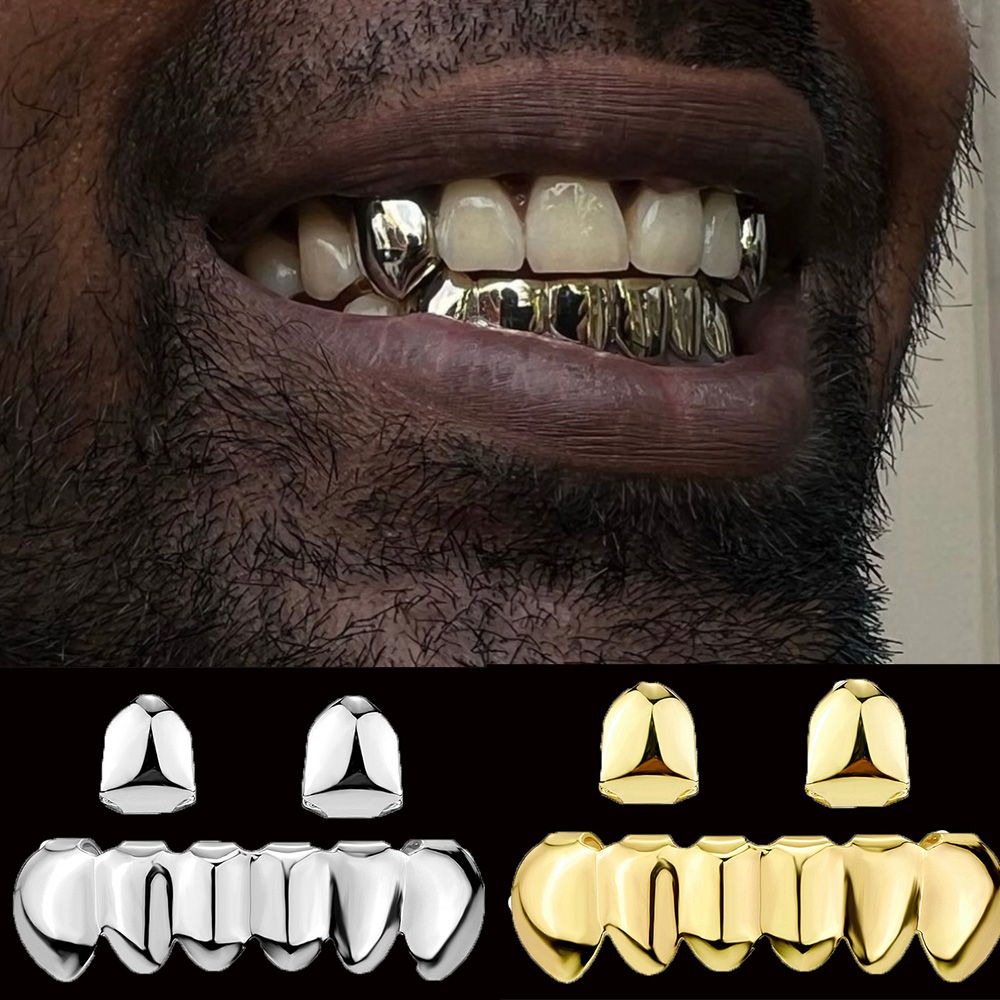 RACHELZ Color oro plata DIY 2/6 parte superior inferior dientes brillantes Grillz cadera tapas de dientes para Mujeres Hombres joyería de Halloween