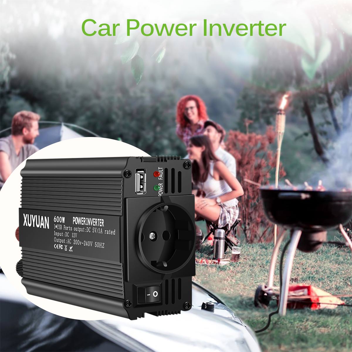 Ac 12v to 220v 600w bil inverter auto bil ström konverter växelriktare adapter belysning laddare ström konverter eu uttag