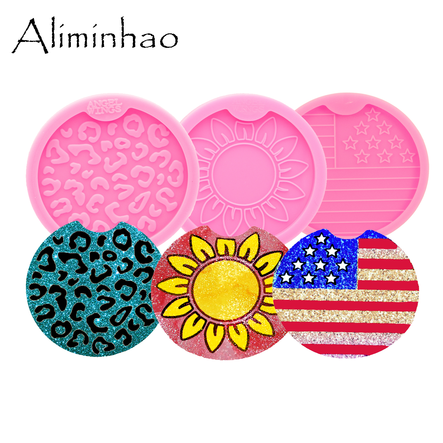 DY0674 2.5/2.8 In pot blad top/Cheetah bodem/Star Geode Auto Coaster Mold Agaat Hars Siliconen mallen DIY Epoxy Mold Crafting