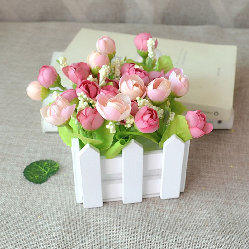 1 sett tregjerdevase + blomsterrose og tusenfryd silke kunstige blomster hjemmedekorasjon hageinnredning bursdag: Jeg
