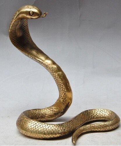 YM 324 Christmas chinese fengshui brass Wild animal KING COBRA King snake statue Sculpture Halloween