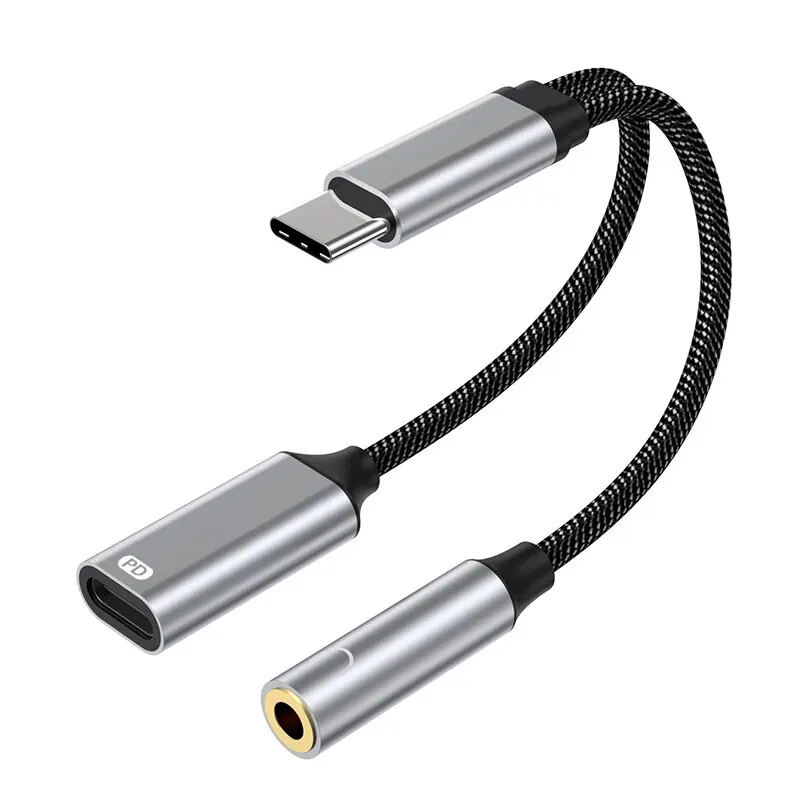 NIERBO Adaptador USB C 2 en 1, auriculares y cargador de 3,5 mm, USB C PD 3.0, conector de audio auxiliar, cable de carga rápida: Default Title