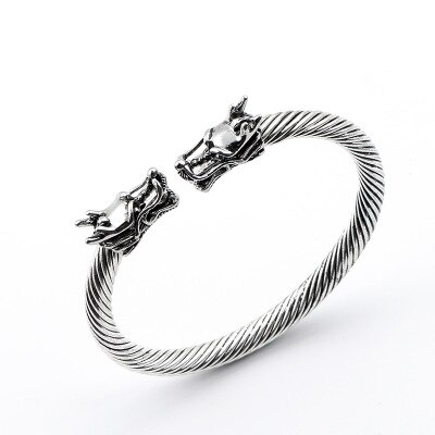 Pulseira punk gótica preta masculina, bracelete para homens e meninos, joia norse de dragão: 4