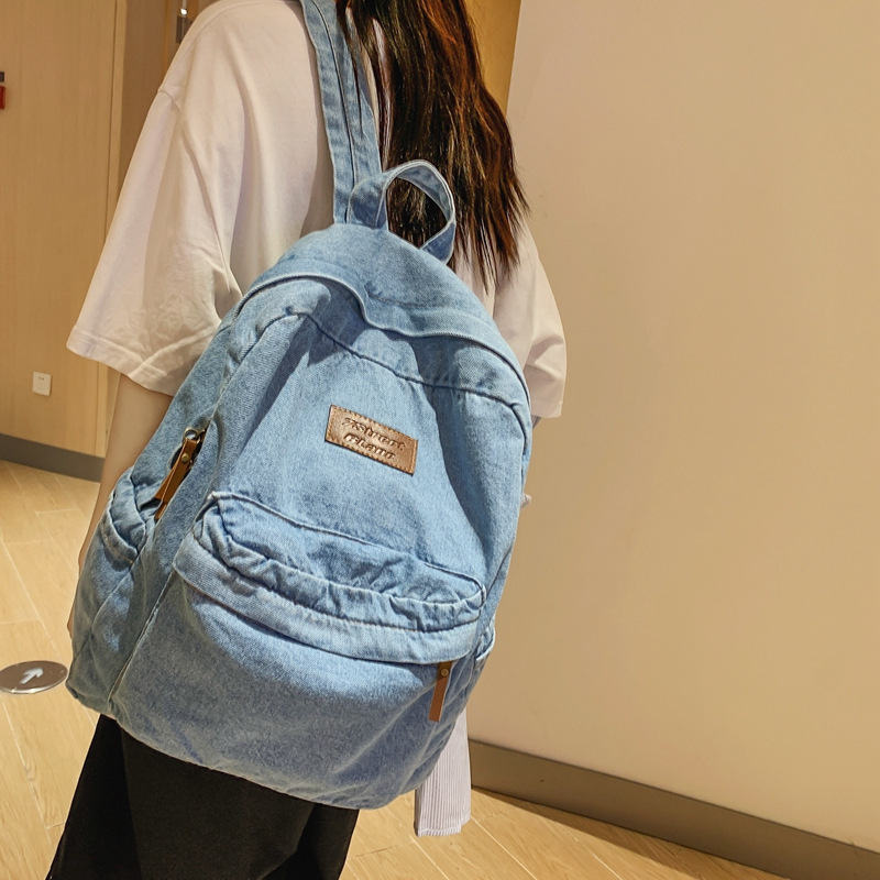 Damesrugzak Cowboy stoffen tas Rugzak Koreaanse schoudertas Meisje Collegetas Rugzak denim rugzak met grote capaciteit Rugzak: Black