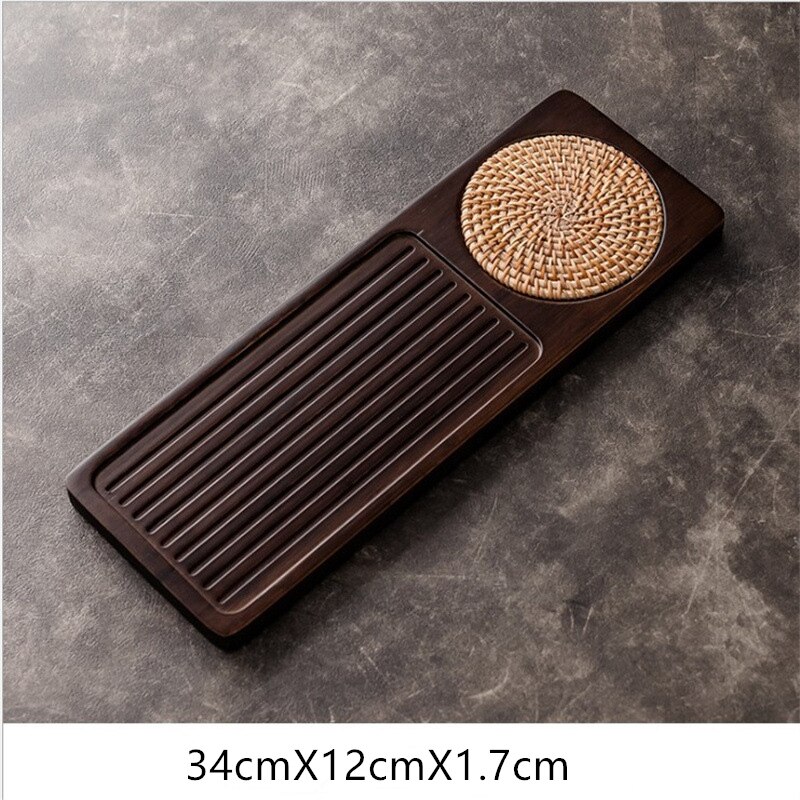 Solid Bamboo Wood Tea Tray Rattan Mat Rectangle Serving Table Plate Storage Dish for Hotel Tea Plate Accessories Saucer: Pecan color-small