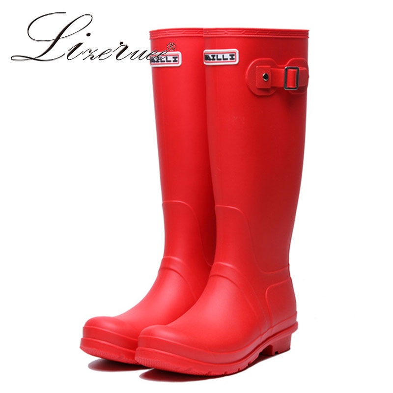 Red Rubber Rainboots Tall Rain Boots for Women British Classic Waterproof Rainboots Ladies Wellies Wellington Matte Boots