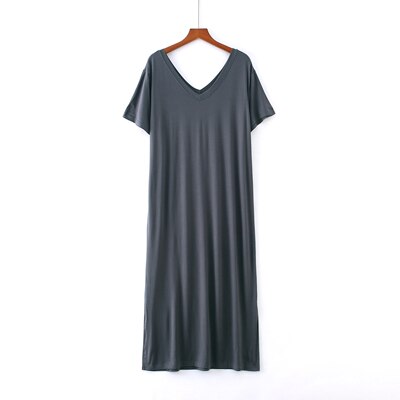 Ladies Basic Sleep Shirt Sexy Lingerie Solid V-Neck Long Nightgown Modal Sleepwear Summer Loose Pregnant Nighty Nightdress: 4