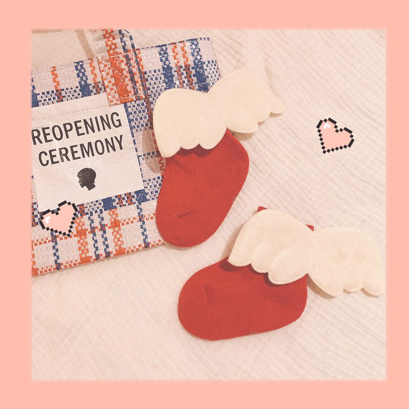 Herfst Winter Leuke Engelenvleugels Pasgeboren Baby Sokken Effen Kleur Meisje Jongen Sokken Baby Peuter Dikke Warme Kids Floor Sokken: red