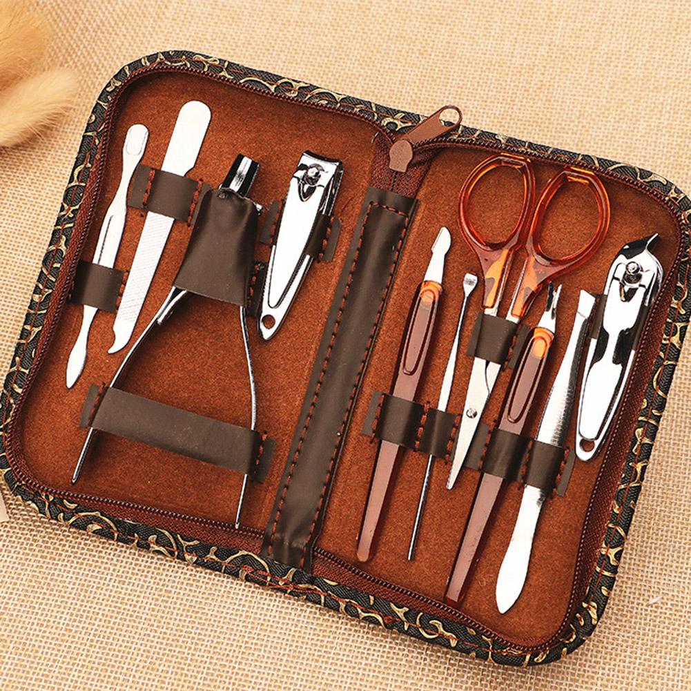 10Pcs Professionele Manicure Set Rvs Nail Clipper Kit Pedicure Scissor Tweezer Oor Pick Nail Care Grooming Tool Sets