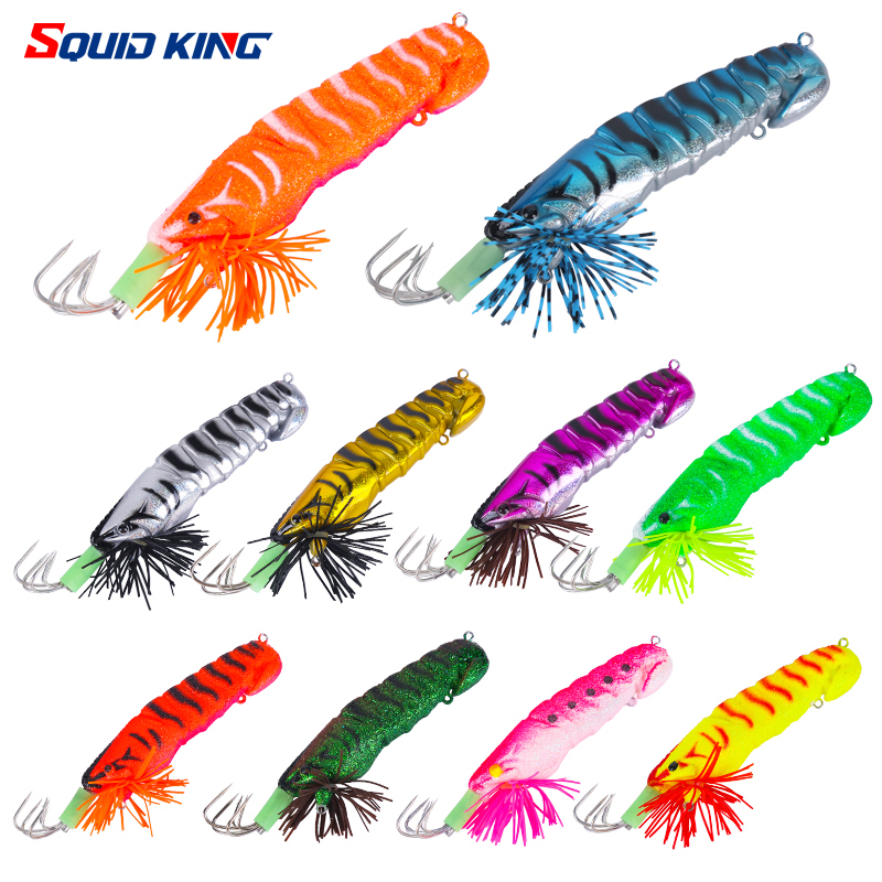 FSDZSO appât de calmar crochet de calmar leurres de crevettes en bois gabarits appât de seiche Simulation réaliste Silicone poulpe appât pêche