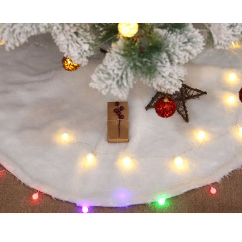 60cm hvid pels juletræ nederdel festligt hjem xmas snefnug lang sne plys juletræ nederdel bund gulvmåtte dækning xmas