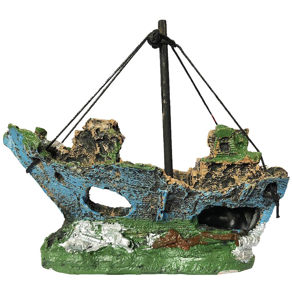 Aquarium Fish Tank Landschap Piratenschip Wreck Decor Hars Boot Ornament Glas Huis Hars Wreck Piratenschip Decoratie: A