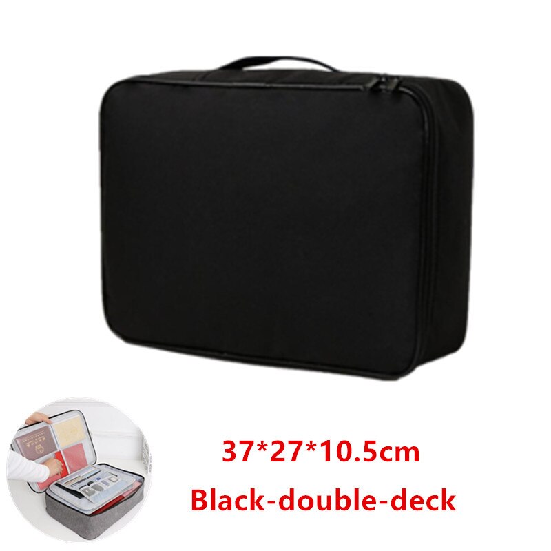 Bolsa de documentos de gran capacidad, Cartera de pasaporte de viaje, organizador de tarjetas, negocio de los hombres, paquete de almacenamiento impermeable, artículo de accesorios para el hogar: Black-double-deck