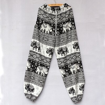 Bandana popular tailandesa de algodón para verano, Pantalón ancho holgado con cordón en la cintura de elefante, pantalones para correr en la playa: black as photo 1