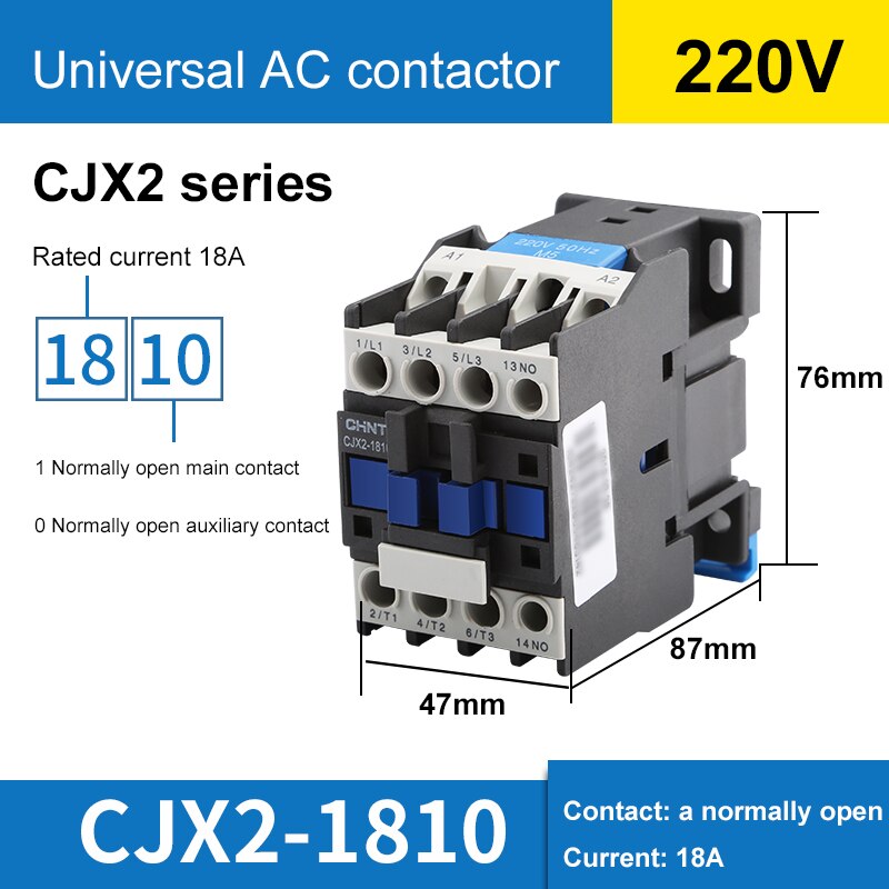 1PCS Universal AC Contactor CJX2 Series Single-Phase 220V/380V Normally Open Copper Ring 12A 18A 25A 32A: 1810-220V