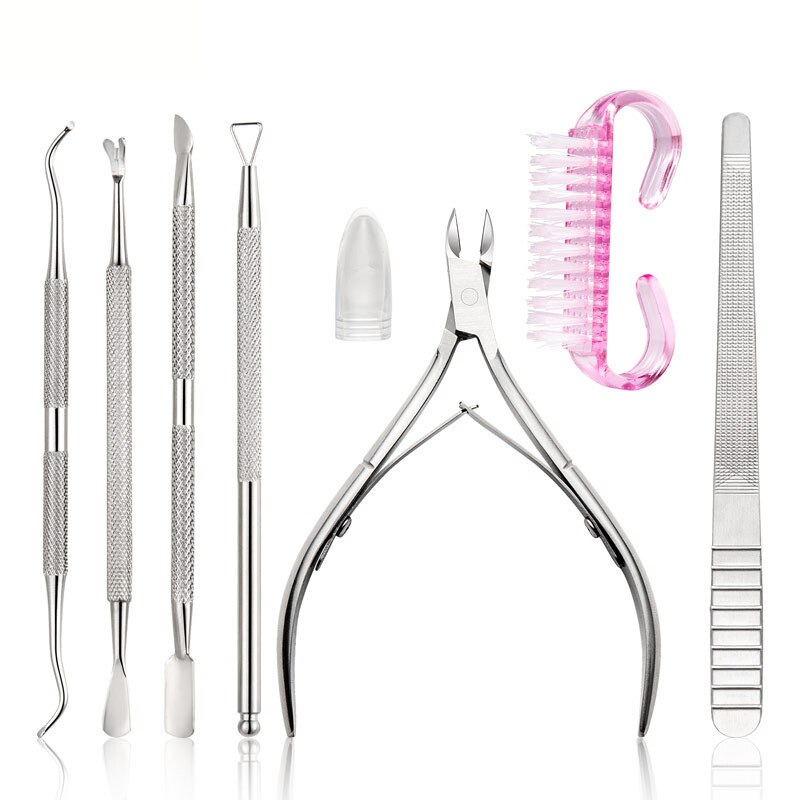 Set de herramientas de exfoliación para manicura tijeras alicates pelador empujar la cutícula cutánea muerta empujador cuchara para cutículas removedor cortador: 8Pcs