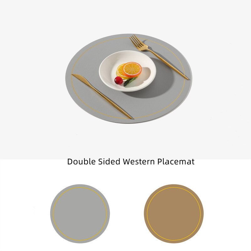 Ronde Grote Dubbelzijdige Lederen Tafel Mat Waterdicht En Olie-Proof Huishoudelijke Isolatie Placemat Pvc Hotel Placemats Voor tafel: Light Grey