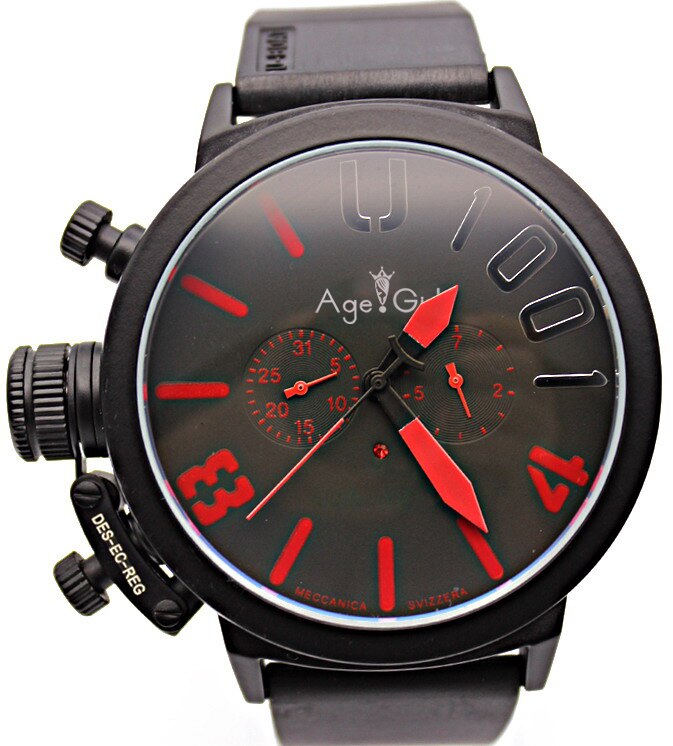Klassieke heren sporthorloge met zwarte rubberen klassieke u-vorm, automatisch mechanisch, zelfopwindend horloge met linkse haak, big 50mm boat horloges: 8