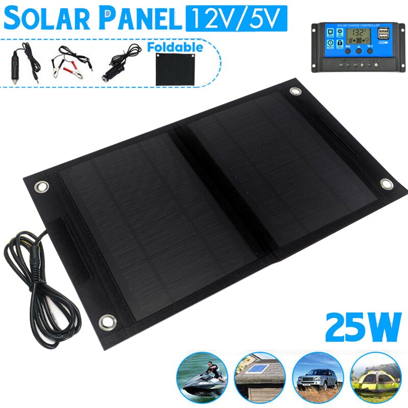 Outdoor Draagbare 25W 12V Opvouwbare Zonnecellen Charger Opvouwbaar Zonnepaneel + 10A-60A Solar Charger Controller Voor Auto auto