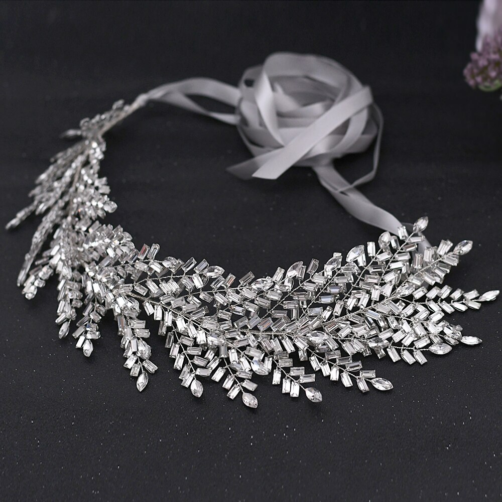 ZMSH312 Diamond Rhinestone Belts for Dresses Belt Silver Waist Belts Sparkle Belts for Women Dress Belt Flowers for Dresses: gray ribbon