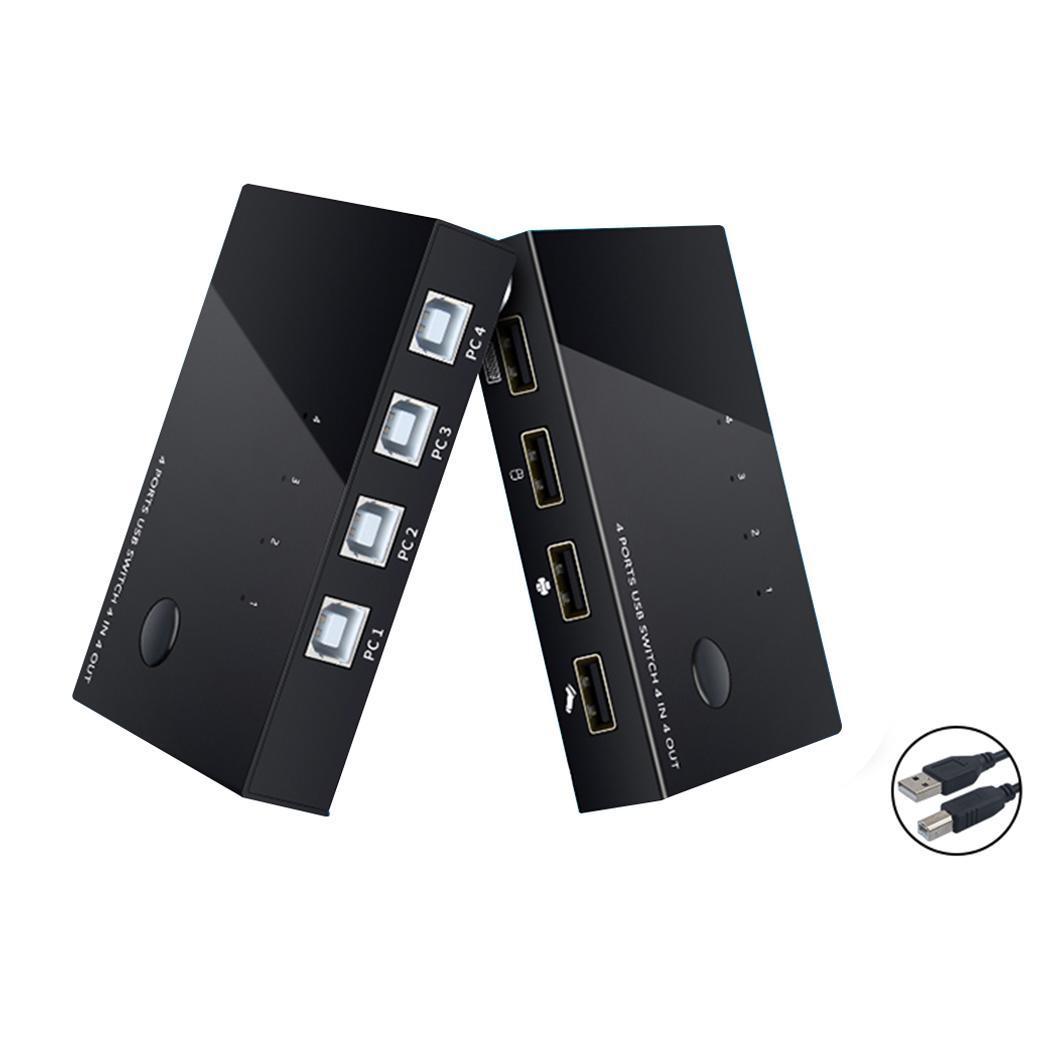 Switch USB Printer Sharing Device Four-in-Four-out Machine 4 Mouse support 1080P and Keyboard Black USB Sharer: black am-uk404