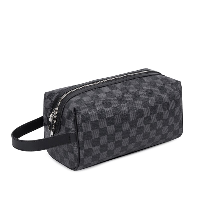 Bolso de cosmética de ejemplo para hombre, bolso de maquillaje con flamenco impermeable para mujer, organizador de viaje, Kits de aseo, neceser portátil, bolsas de maquillaje, esteticista: Grey Black Plaid