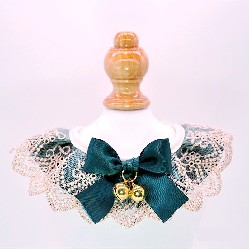 Pet Lace Bib Cat Dog Photography Props Rabbit Collar Bell Accessories Saliva Towel Pearl Pendant Adjustable: 3 / XS