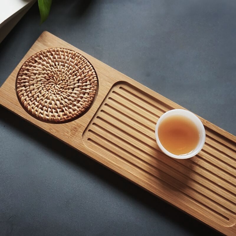 Massief Bamboe Hout Thee Dienblad Rotan Mat Bamboe Trays Koffie Thee Dessert Dienblad Voor Hotel Thee Plaat Accessoires