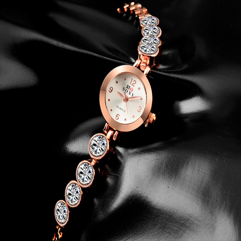 Dameshorloge roségoud quartzhorloge damesklok luxe merk roestvrijstalen armbandhorloges damesjurk kristal polshorloges